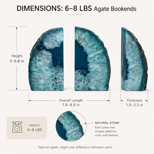 AMOYSTONE Teal Agate Bookends Study Book Stoppers for Large Hardcover Books - Image 5