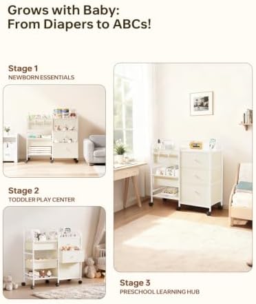 2in1 Baby Diaper Caddy Organizer and Storage Cart with Dividers and Drawers - Image 5