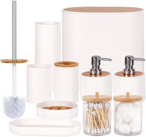 10 PCS White Bathroom Accessories Set with Trash Can Bathroom Accessory by Viowil