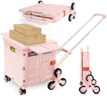 Foldable Utility Cart with Stair Climbing Wheels,Collapsible Rolling Crate with Magnetic Lid Telescopic Cover,Adjustable Telescoping Handle,360° Rotate Wheel Hand Cart for Teacher Shopping Moving by ZIYOULANG