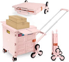 Foldable Utility Cart with Stair Climbing Wheels,Collapsible Rolling Crate with Magnetic Lid Telescopic Cover,Adjustable Telescoping Handle,360° Rotate Wheel Hand Cart for Teacher Shopping Moving by ZIYOULANG