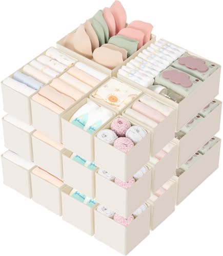 Criusia Drawer Organizer 18-Piece Set, Dresser Organizer for Baby Clothes, Foldable Closet Storage & Drawer Dividers for Underwear, Socks, Nursery (Beige) by Criusia