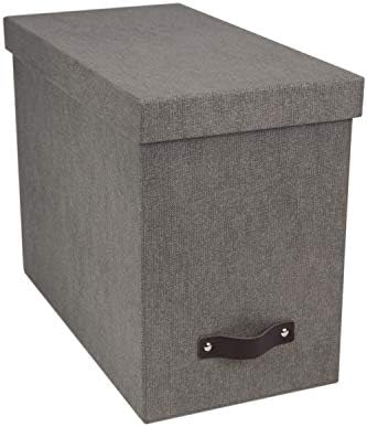 Bigso John Desktop File Box - Storage Solution and Document Organizer for Important Paperwork - Durable Hanging File Box with a Lid and Leather Handle - 7.36 in x 13.26 in x 10.51 in - Grey by Bigso