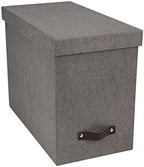 Bigso John Desktop File Box - Storage Solution and Document Organizer for Important Paperwork - Durable Hanging File Box with a Lid and Leather Handle - 7.36 in x 13.26 in x 10.51 in - Grey by Bigso