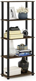 Furinno TURN-S-TUBE Book Shelf, 5-Tier Toolless Storage Shelves with Square Tubes, Shelving Unit for Organization and Storage for Living Room, Home Office, Columbia Walnut by Furinno-FitsYourSpaceFitsYourBudget