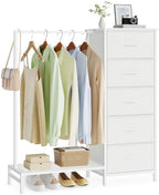SONGMICS Dresser with Hanging Rod, 5 Fabric Drawers, Bottom Shelf by SONGMICS