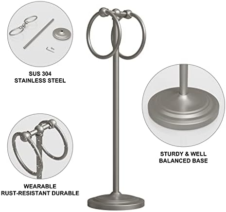 BGL Fingertip Towel Holder Stand Hand Towel Ring for Bathroom or Kitchen Vanity Countertops to Store Hand Towels Washcloths or dishcloths - 2 Hanging Rings?19" High-Brushed Nickel - Image 3