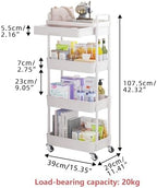 Calmootey 4-Tier Utility Cart with Drawer & Wheels, Storage for Home,Office - Image 5