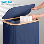 efluky Laundry Basket with Wheels, Tall Rolling Laundry Hamper with Lid and Removable Bag, Aesthetic Dirty Clothes Hamper on Wheels for Laundry Room, Bedroom, Dorm and Bathroom, 100L Blue - Image 2