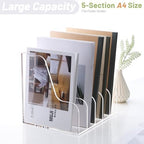 SANRUI Acrylic Desk Organizer, 5-Section Upright Magazine Holder, Clear A4 - Image 4