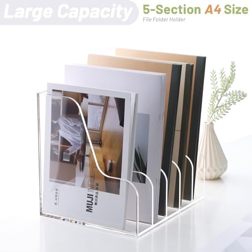SANRUI Acrylic Desk Organizer, 5-Section Upright Magazine Holder, Clear A4 - Image 4