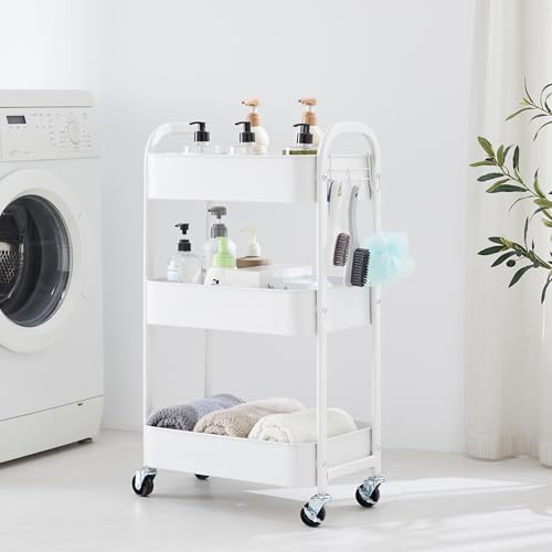3-Tier Rolling Utility Cart with Caster Wheels,Easy Assembly, White - Image 2