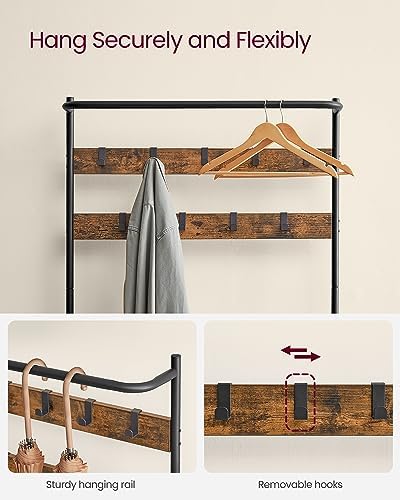 VASAGLE Hall Tree with Bench and Shoe Storage, 9 Movable Hooks, Top Bar - Image 5