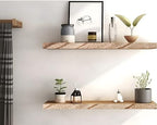 YYWUOJJ Wood Floating Shelves for Wall Decor, Rustic Wall Shelves for Bedroom Bathroom Kitchen Living Room, Set of 4 Light Walnut - Image 7