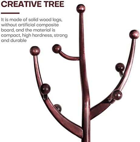 Bekrvio Freestanding Wood Coat Rack with Stable Sphere Base, Wine Red - Image 5
