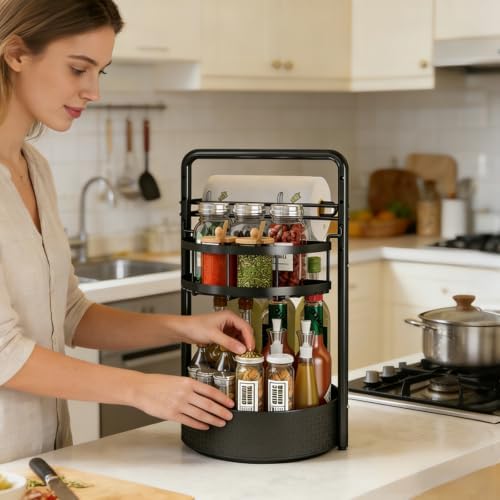 Rotating Spice Rack with Paper Towel Holder, Black - Image 2