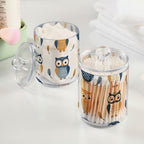 Qtip Holder Dispenser for Cotton Ball, Cotton Swab, Cotton Round Pads Clear Plastic Apothecary Blue Orange Owls Jar Set for Bathroom Canister Storage Organization, Vanity Makeup Organizer - Image 5