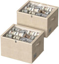 Shoe Organizer for Closet, 2 Pack Foldable Shoe Storage Box with Clear Cover and Adjustable Dividers, Stackable Storage Bins for Boots, Fits up to 32 Pairs (Beige, 19.7 × 15.7 × 12.6 in) by DYWMM