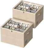 Shoe Organizer for Closet, 2 Pack Foldable Shoe Storage Box with Clear Cover and Adjustable Dividers, Stackable Storage Bins for Boots, Fits up to 32 Pairs (Beige, 19.7 × 15.7 × 12.6 in) by DYWMM