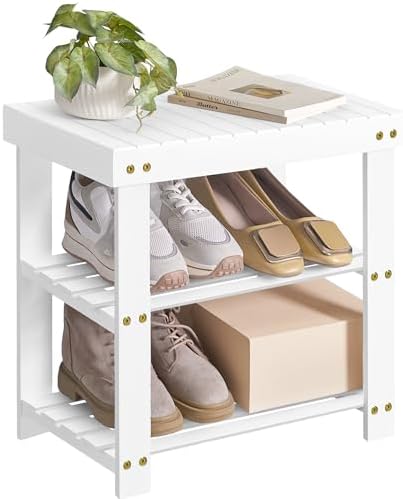 SONGMICS Shoe Rack Bench, 3-Tier Bamboo Entryway Bench, 19.7 Inches Width by SONGMICS