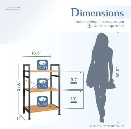DUMOS 3 Tier Bookshelf, Home Office Bookcase Shelf Storage Organizer - Image 3