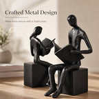 Iron Decorative Bookends for Heavy Books, Black Reading Couple Book Ends Decorative, Metal Thinker Bookends for Shelves Shelf Bookshelf Books Home Office Aesthetic or Book Lovers Gifts - Image 4
