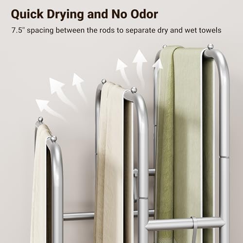 ELYKEN 40" H Freestanding Towel Rack with Shelf, 3 Tier Towel Stand, Silver - Image 5