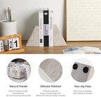 Marble Bookends for Heavy Books, Decorative Book Ends for Shelves, Durable and Heavy-Duty Bookends for Hardback Book & CDS, Off-White Unique Books Stopper & Holder, Set of 2 - Image 2