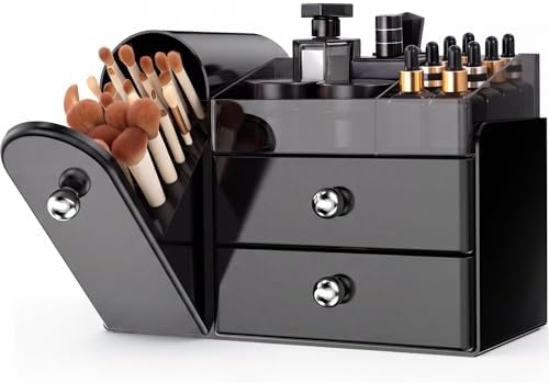 Makeup Organizer Countertop with Makeup Brush Holder,Black by TRQWRO