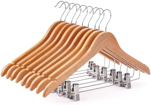 Wooden Hangers with Clips 24 PCS Pants Hangers with Clips,Smooth Solid Wooden Pants Hangers,360 Swivel Hooks & Adjustable Clips,for Jeans,Skirt,Suit,Shorts,Scarf. by Uinicor