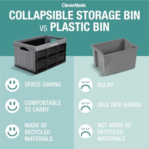 CleverMade Collapsible Storage Bins, 32L 3 Pack, 66 lb Stackable, Stone - Image 3