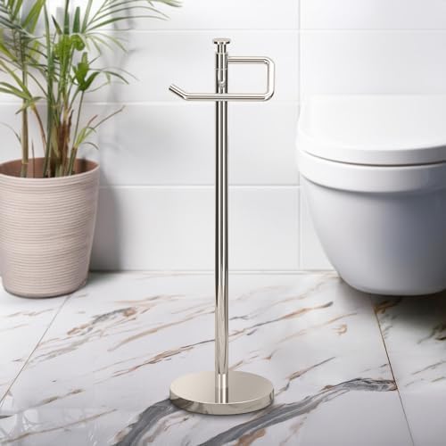 Gatco 1435PN Freestanding Toilet Paper Holder, 23.68” H, Polished Nickel | Toilet Tissue Roll Holder Stand with Weighted and Padded Base for Bathroom - Image 2