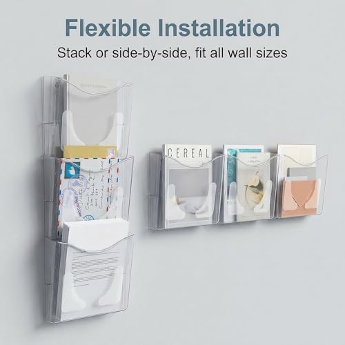 PAG-Mass 6-Pocket Clear Wall Mount File Organizer for Office, Vertical Hanging Document Paper Folder Holder for Home, Letter Size Mail Sorter, Transparent Magazine Literature Rack with Mounting - Image 4