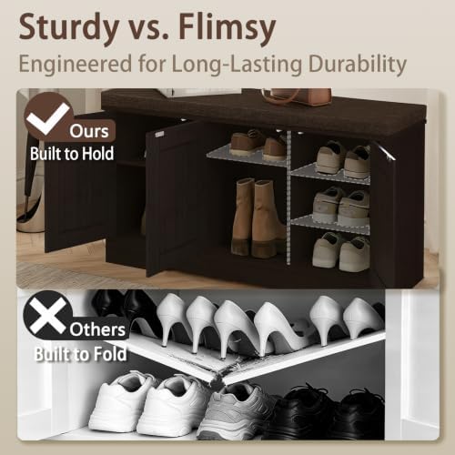 DINZI LVJ Shoe Storage Bench with Cushion, Door, Espresso 39.4" LX21.5 H - Image 5