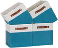 Temary Storage Cube Bins 11 Cube Storage Bins Storage Baskets for Closet, Shelves 4 Pack Fabric Organizer Bins with Leather Handles(White&Teal) by TEMARY