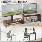 TEAMIX 2-Pack Monitor & Laptop Stand Riser, Wood High-Low Dual Monitor Set - Image 6