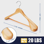 Wooden Suit Hangers 10 Pack - Heavy Duty Wide Shoulder Hangers With Non Slip Pants Holder for Men, Women, Coats, Jackets (Natural) - Image 7