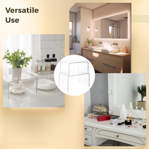 4 Pcs Clear Spice Rack Shelves, Pantry Organizers and Storage Set, Display Shelf Organizer, Stackable Desktop Organizer for Kitchen, Bathroom, 10.6 x 7.7 x 6.3 in & 7.4 x 5.3 x 10.6 in - Image 5