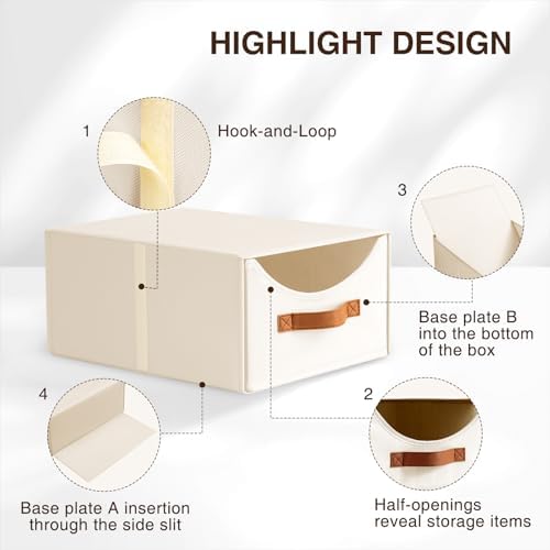 Homsorout Stackable Storage Drawers - Collapsible Storage Bins with Drawers, 8 Pack Closet Shelf Organizer Basket, Fabric Pull Out Organizer for Bedroom, Living Room, Dorm, Beige - Image 7
