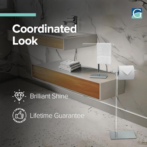Gatco 1331C Modern Rectangle Base Freestanding Toilet Paper Holder, Chrome/Acrylic, Weighted Base Bathroom Tissue Stand 22.25" - Image 5