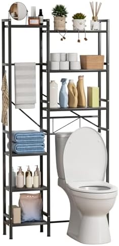 1 Set Over The Toilet Storage, 3-Tier Bathroom Laundry Storage Rack Space-Saving Organizer Household Supplies (Black-M) by AFBORD