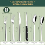49-Piece Silverware Set with Bamboo Organizer,Rectangular - Image 2