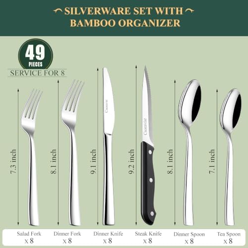 49-Piece Silverware Set with Bamboo Organizer,Rectangular - Image 2