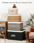 SETVSON Storage Basket with Lid PE Rattan 27.8 Gal Wicker Chest, Gray - Image 3