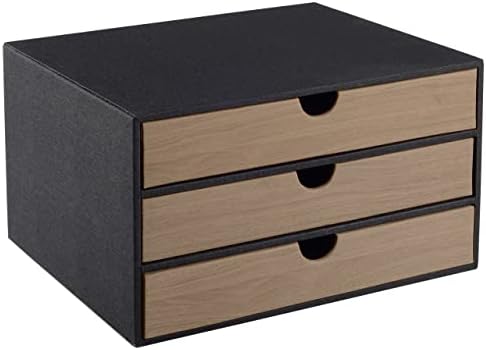 Fashion Multicolor Collocation Leather Desk Organizer File Cabinet Executive Office Supplies Desktop Filing A4 Contract Document Stackable Storage Box with 3 Drawers (Black) by RHCSZ