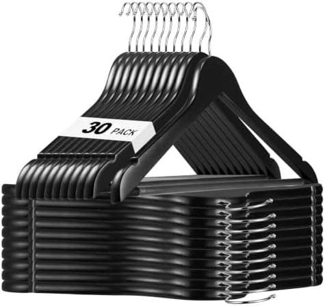 HOUSE DAY Black Wooden Hangers 30 Pack, Heavy Duty Wooden Coat Hangers by HOUSEDAY