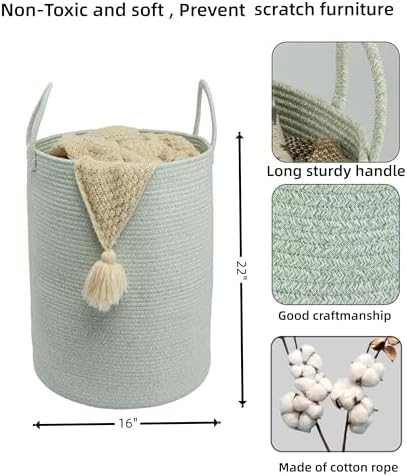 XUANGUO Cotton Rope Laundry Basket Hamper for Clothes,Large green - Image 2