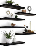 YYWUOJJ Wood Floating Shelves for Wall Decor, Rustic Wall Shelves for Bedroom Bathroom Kitchen Living Room, Set of 6 Black by YYWUOJJ