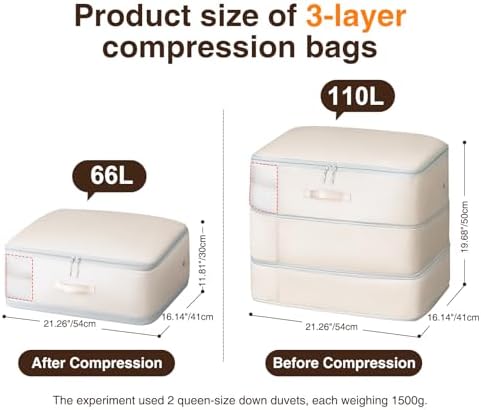 Homsorout 4 Pack Compression Storage Bags - 110L Large Capacity Comforter Storage Bag, 3-Layer Washable Ultra Space Saving Self Compression Organizer Space Bags for Blankets, Sweaters, Sheets, Beige - Image 2