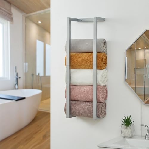Wall Mounted Metal Bathroom Towel Rack for Modern Small Spaces - Rolled Towel Holder with 3 Compartments by Roeveca
